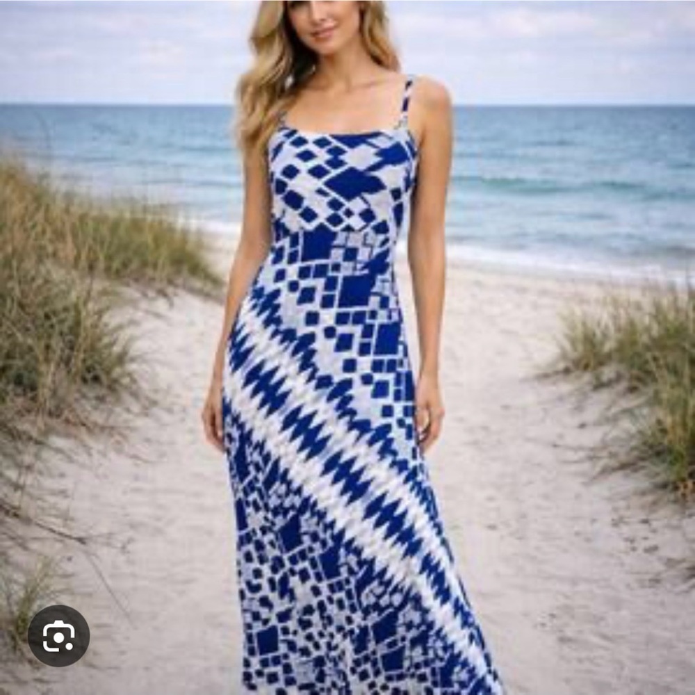 Chico's Blue and White Geometric Maxi Dress